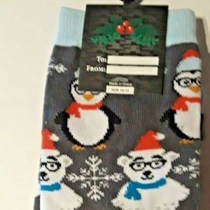 PENQUIN POLAR BEAR GRAY MEN'S CREW SOCKS 10-13